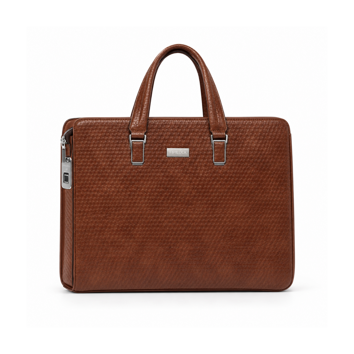 Brown Leather Laptop Bag With Fingerprint