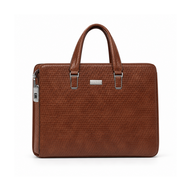 Brown Leather Laptop Bag With Fingerprint-1