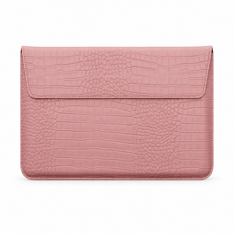Pink Crocodile Embossed Leather Laptop Bag-4