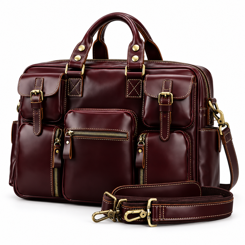 Dark Brown Leather Duffel Travel Bag-3