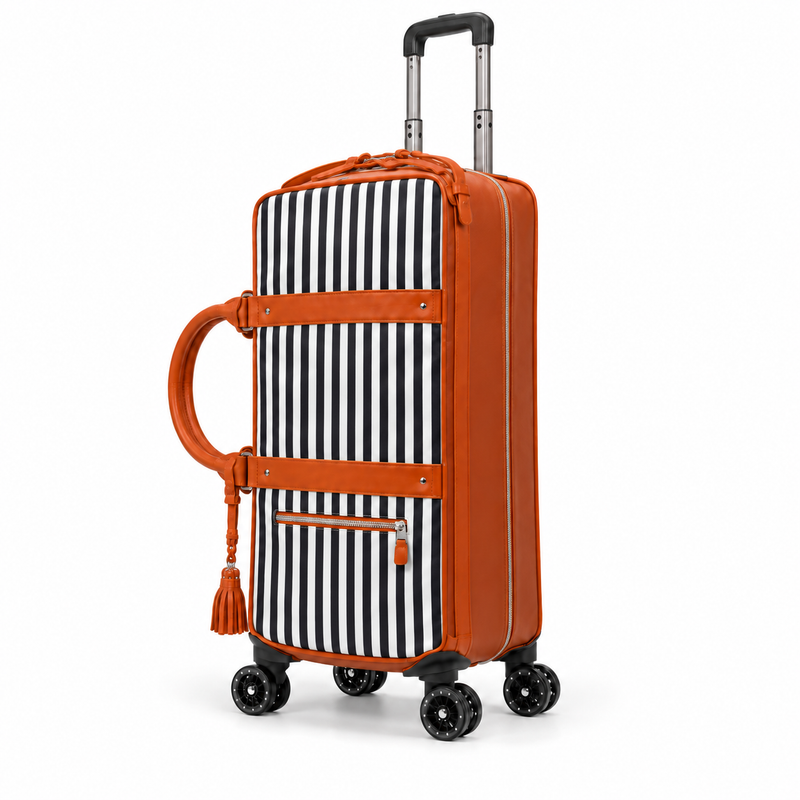Classic Striped Trolley Bag With Wheels-3