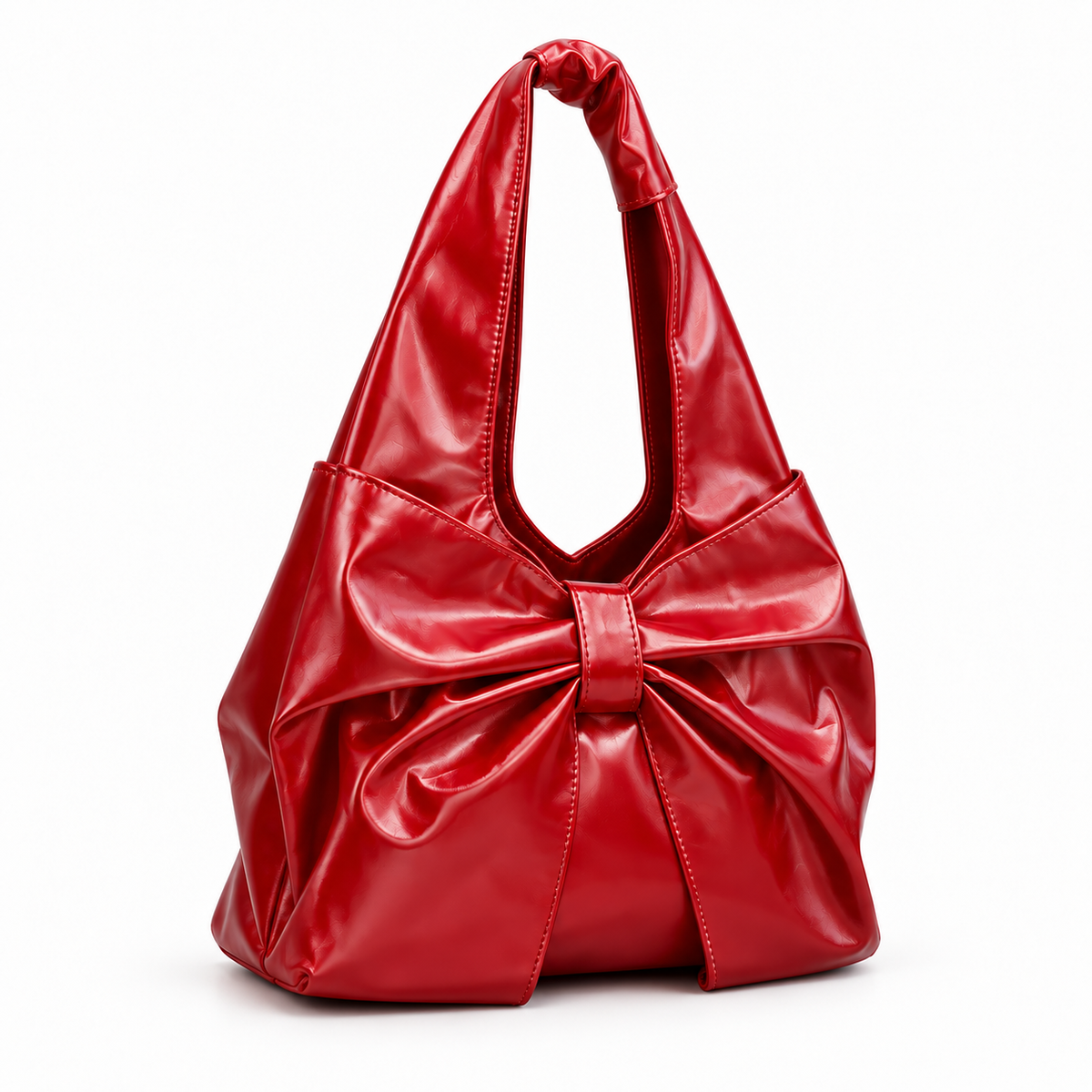 Glossy Red Bow Hobo Shoulder Bag-1