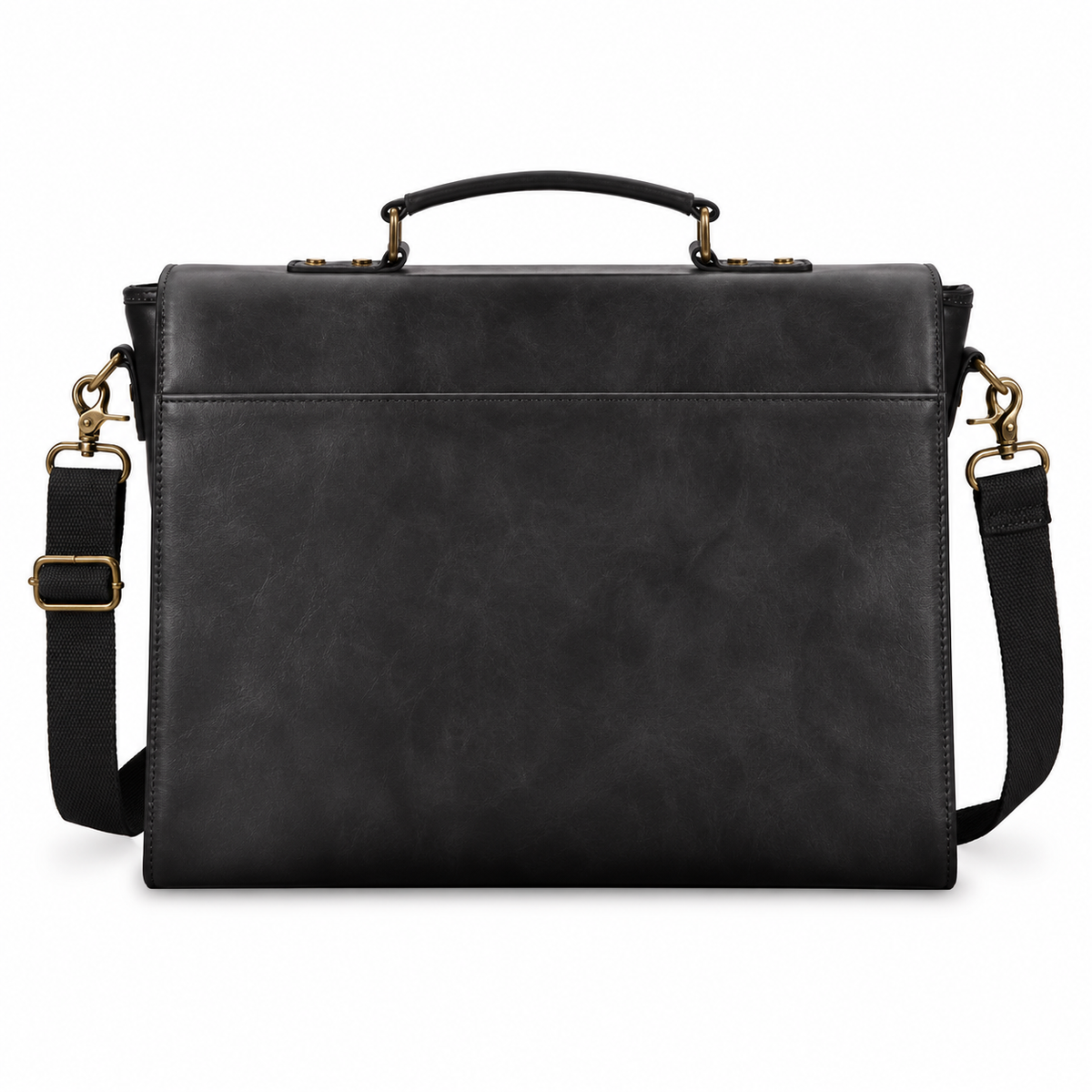 Vintage Black Leather Briefcase With Buckles-3