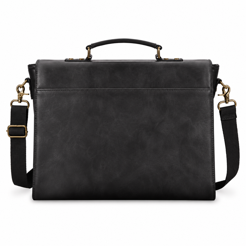 Vintage Black Leather Briefcase With Buckles-3