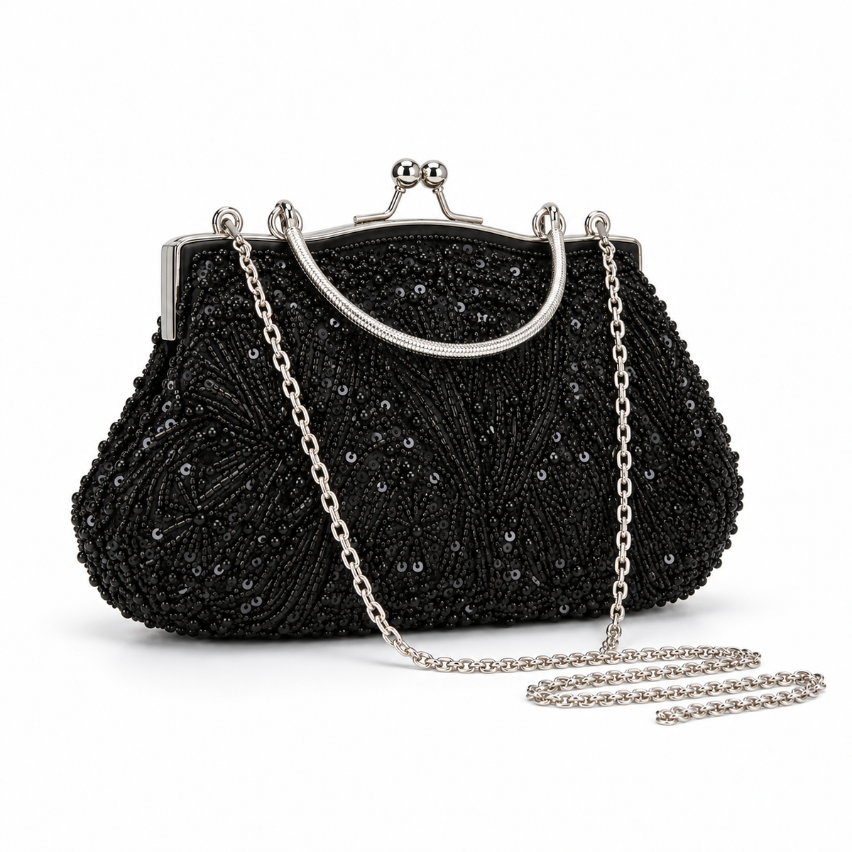Black Beaded Evening Clutch Bag