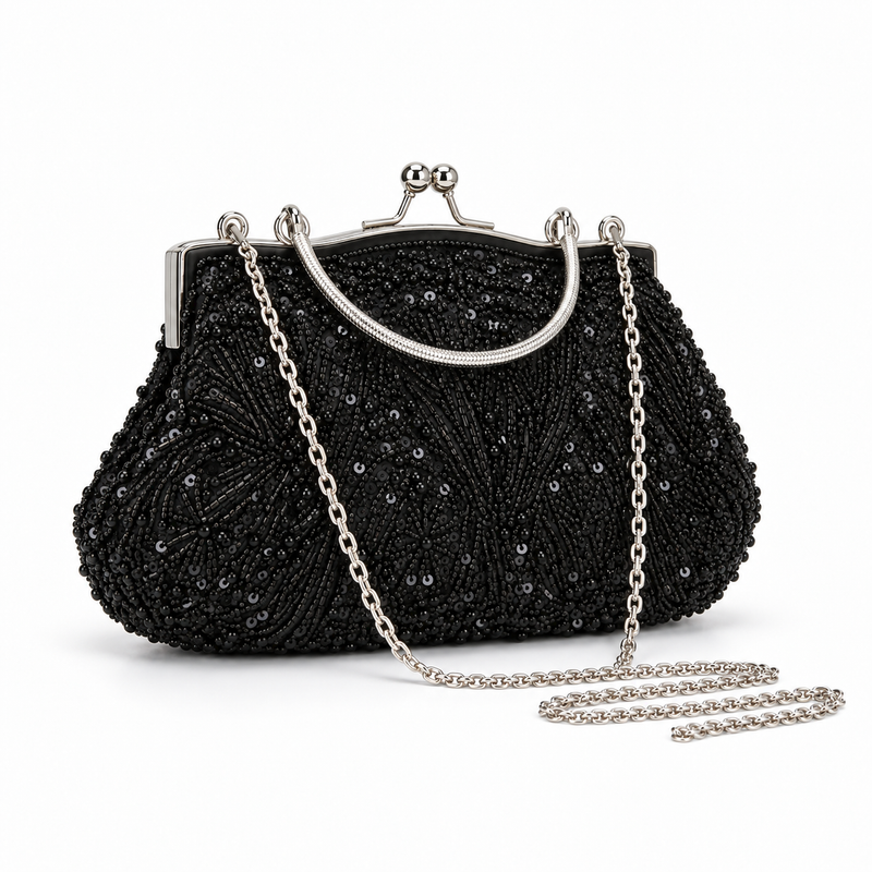 Black Beaded Evening Clutch Bag-1