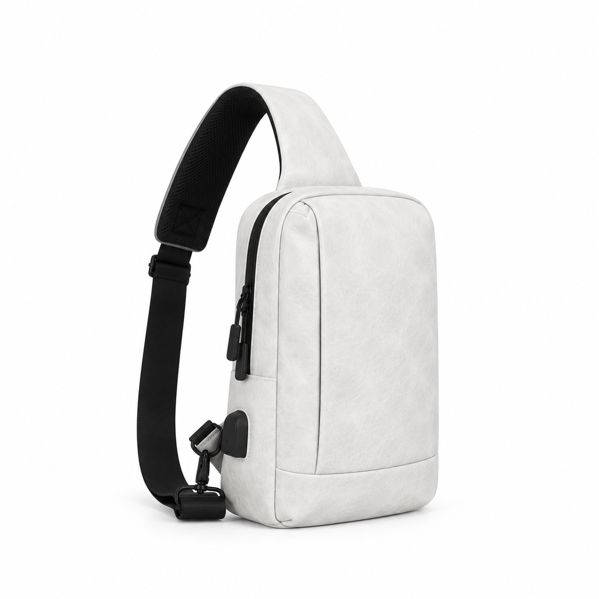 White Textured Crossbody Sling Bag