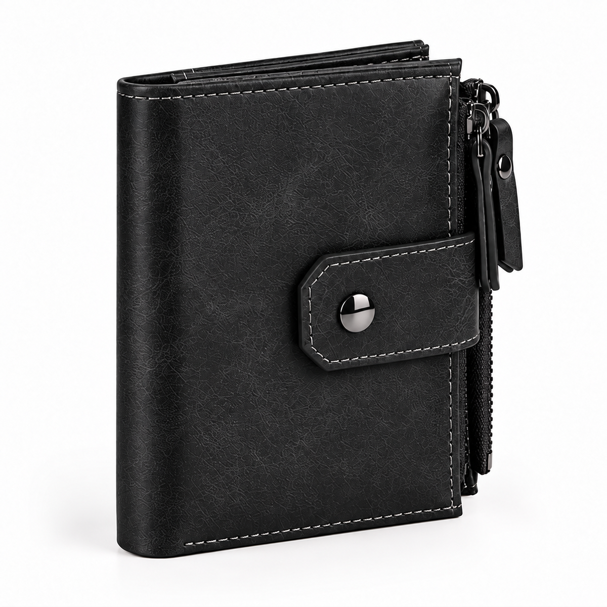 Black Leather Dual Zip Compact Wallet-1