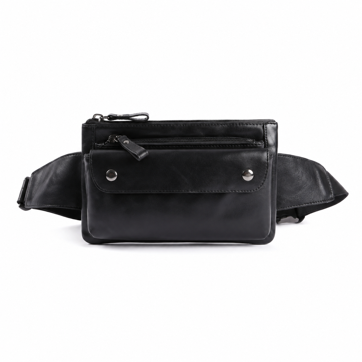 Black Multi-Pocket Leather Waist Bag-2