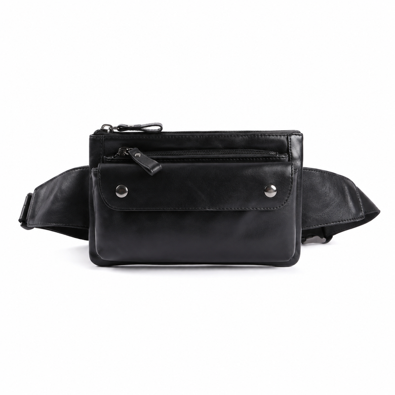 Black Multi-Pocket Leather Waist Bag-2
