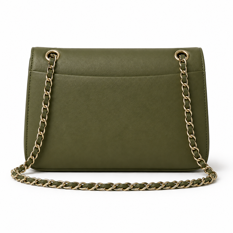 Army Green Chain-Strap Shoulder Bag-3