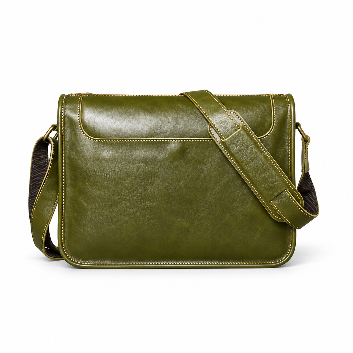 Avocado Green Classic Leather Satchel Bag-4