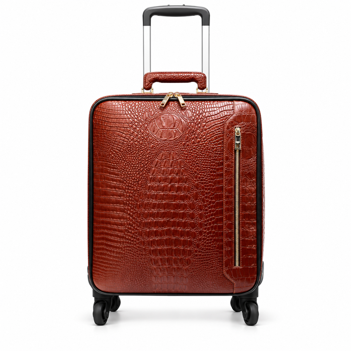 Brown Crocodile Embossed Spinner Travel Suitcase-4