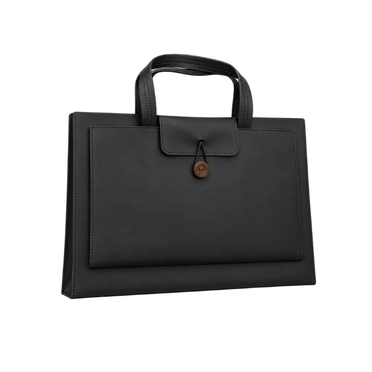 Classic Black Leather Laptop Tote Bag-1
