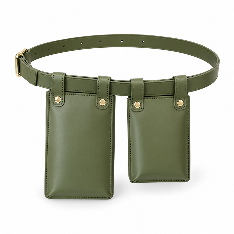 Olive Green Dual Pouch Waist Belt-3