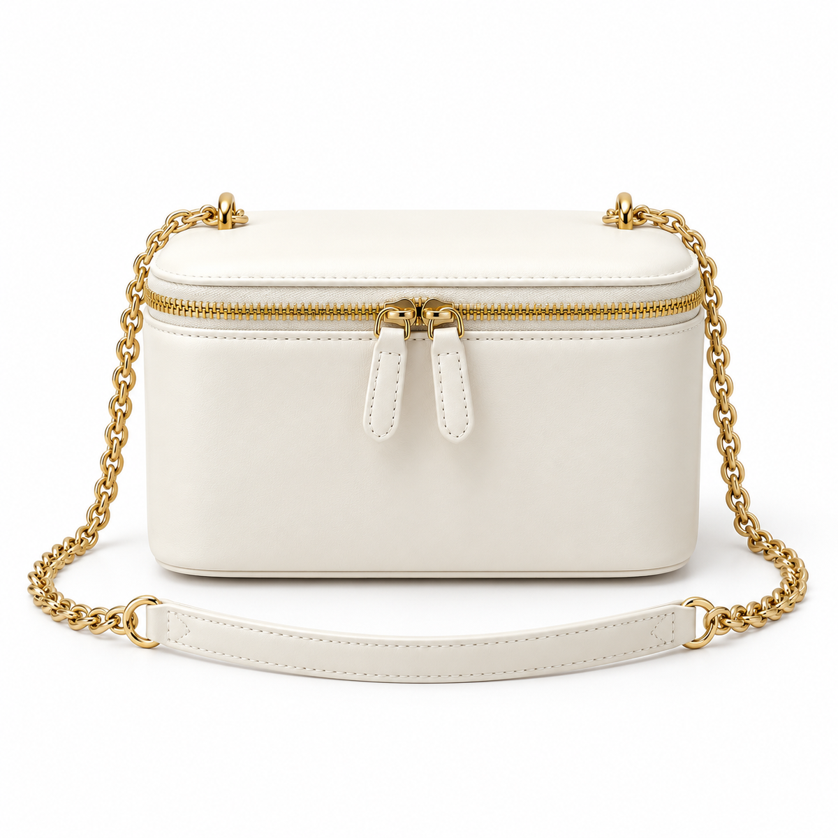 Ivory Vegan Leather Chain Crossbody Bag-3