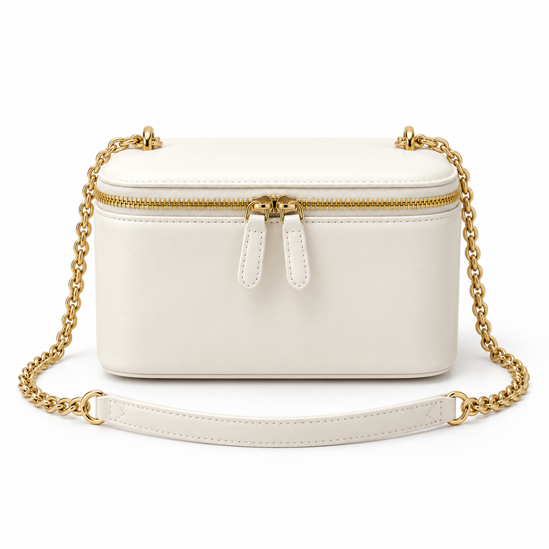 Ivory Vegan Leather Chain Crossbody Bag-3