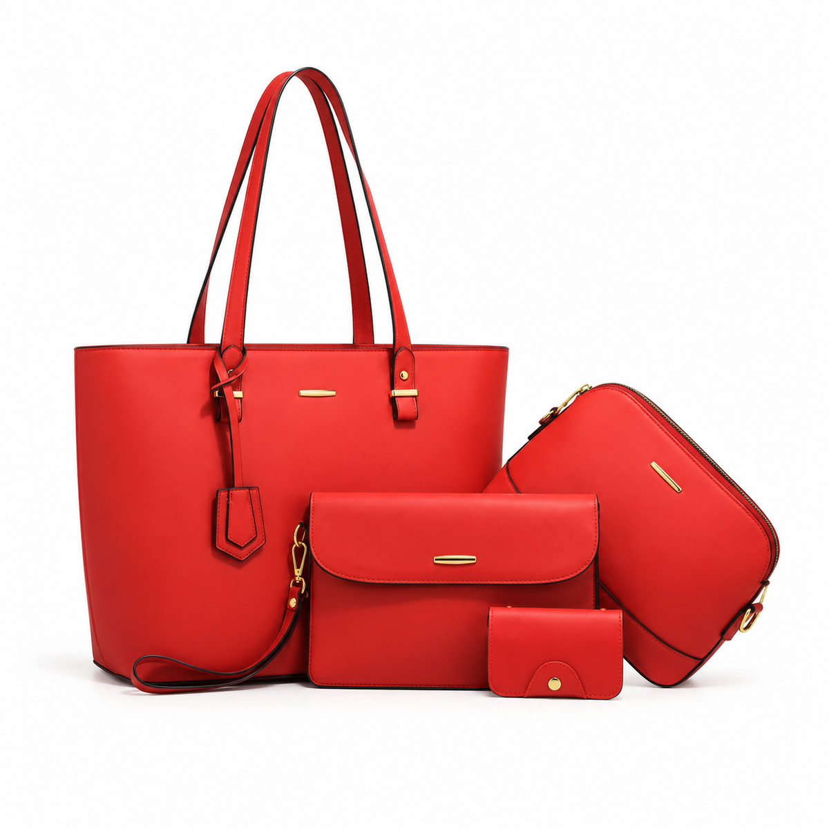Elegant Red Four Piece Handbag Set-4