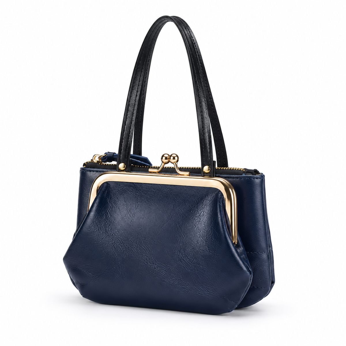Navy Blue Kiss Lock Clutch Bag-3