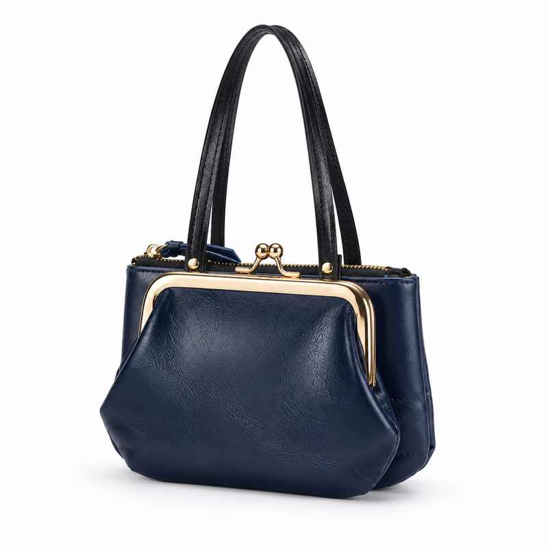 Navy Blue Kiss Lock Clutch Bag-3