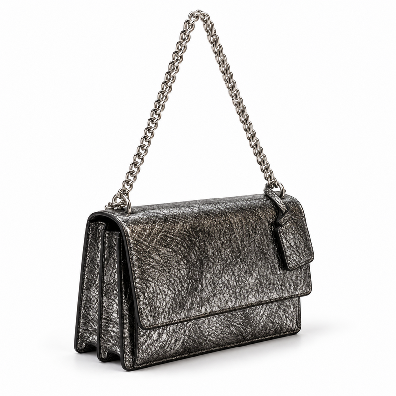 Metallic Silver Textured Chain Shoulder Bag-1