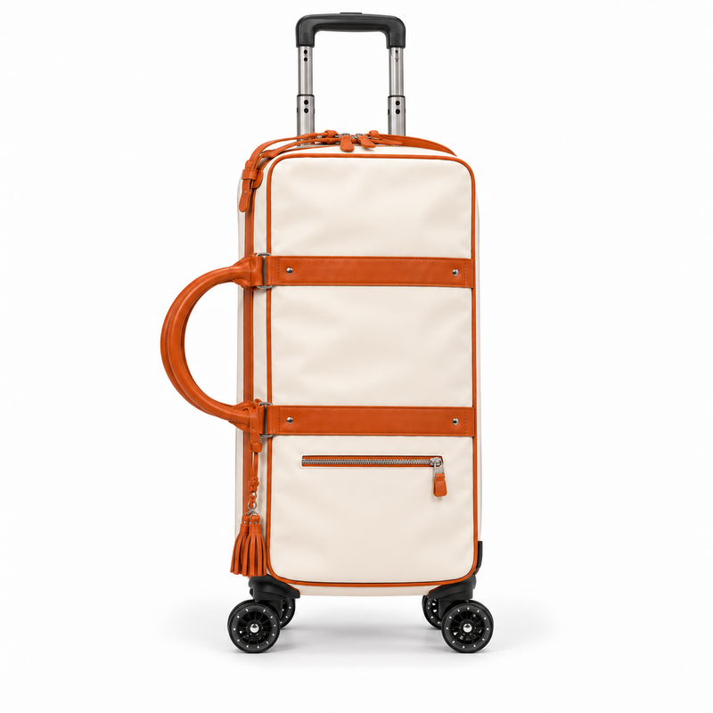 Cream Rolling Travel Bag Cognac Trim-2