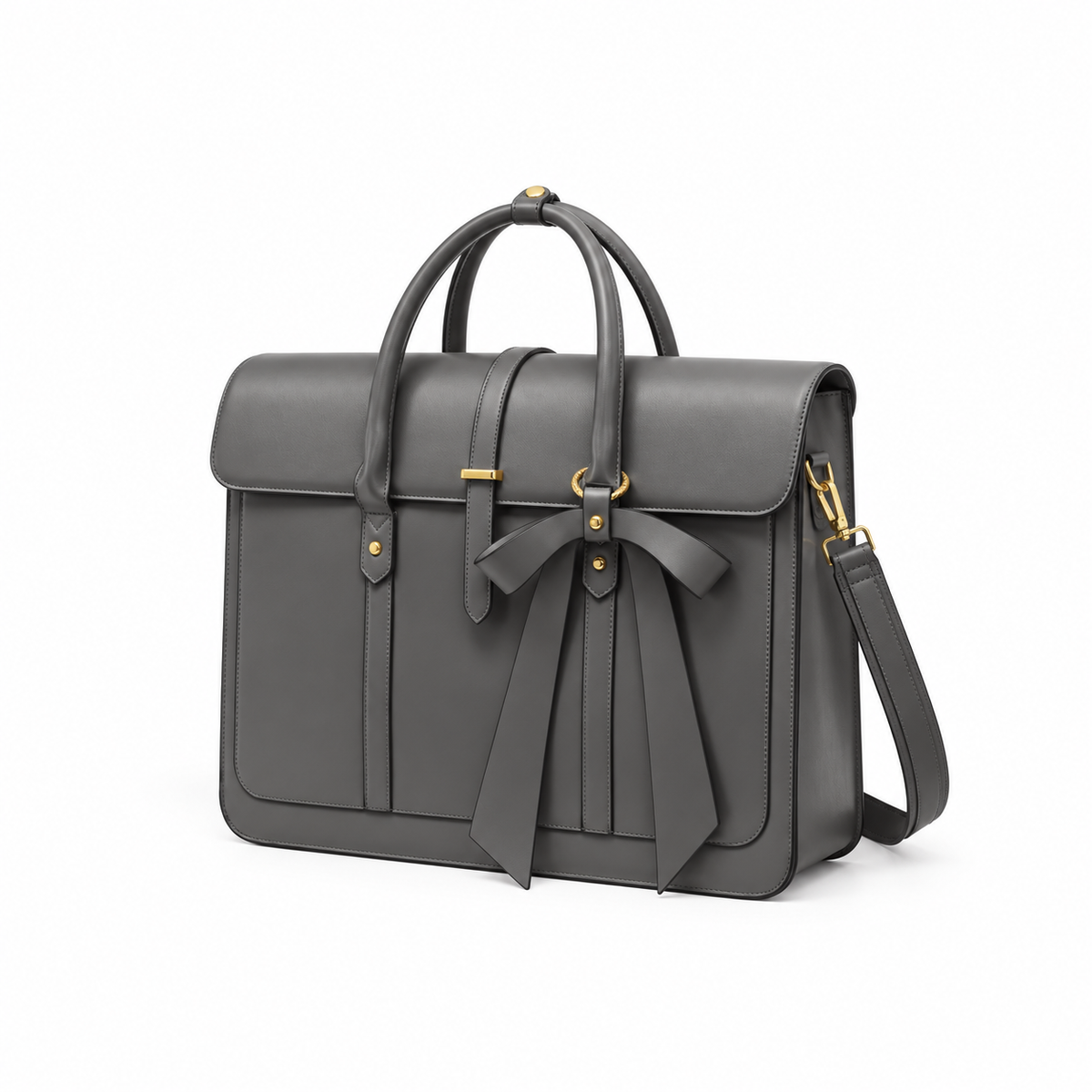 Grey Bow Detail Leather Laptop Bag