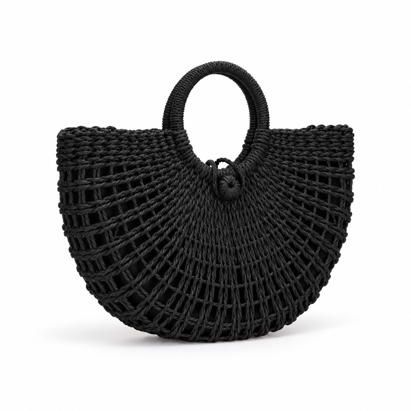 Black Woven Half Moon Handle Handba-1