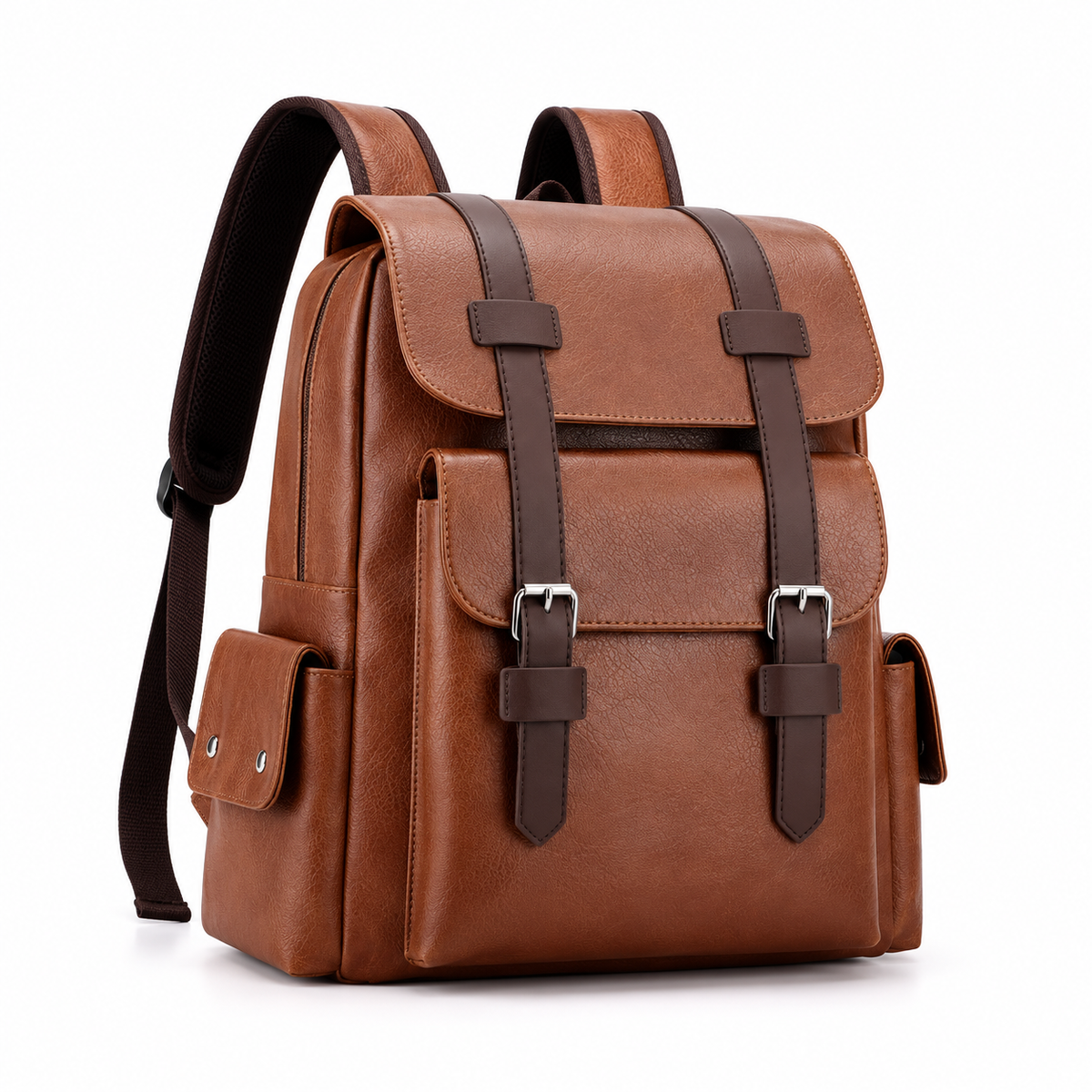 Vintage Brown Backpack With Buckle Details