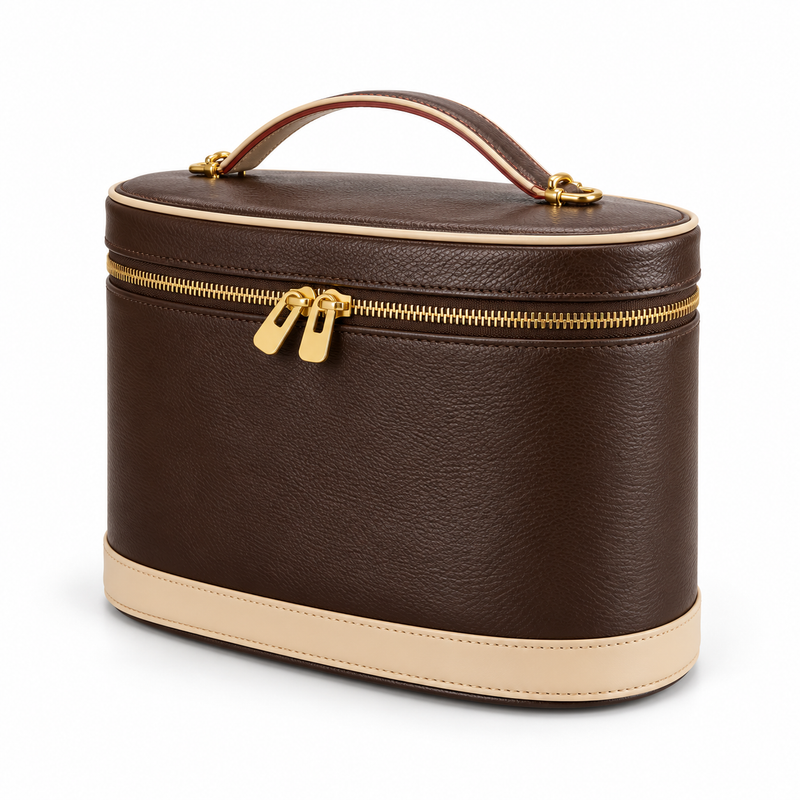 Chocolate Brown Vegan Leather Vanity Bag-3
