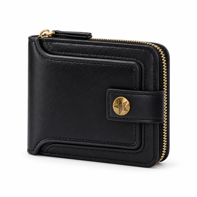 Classic Black Wallet With Gold Clasp-3