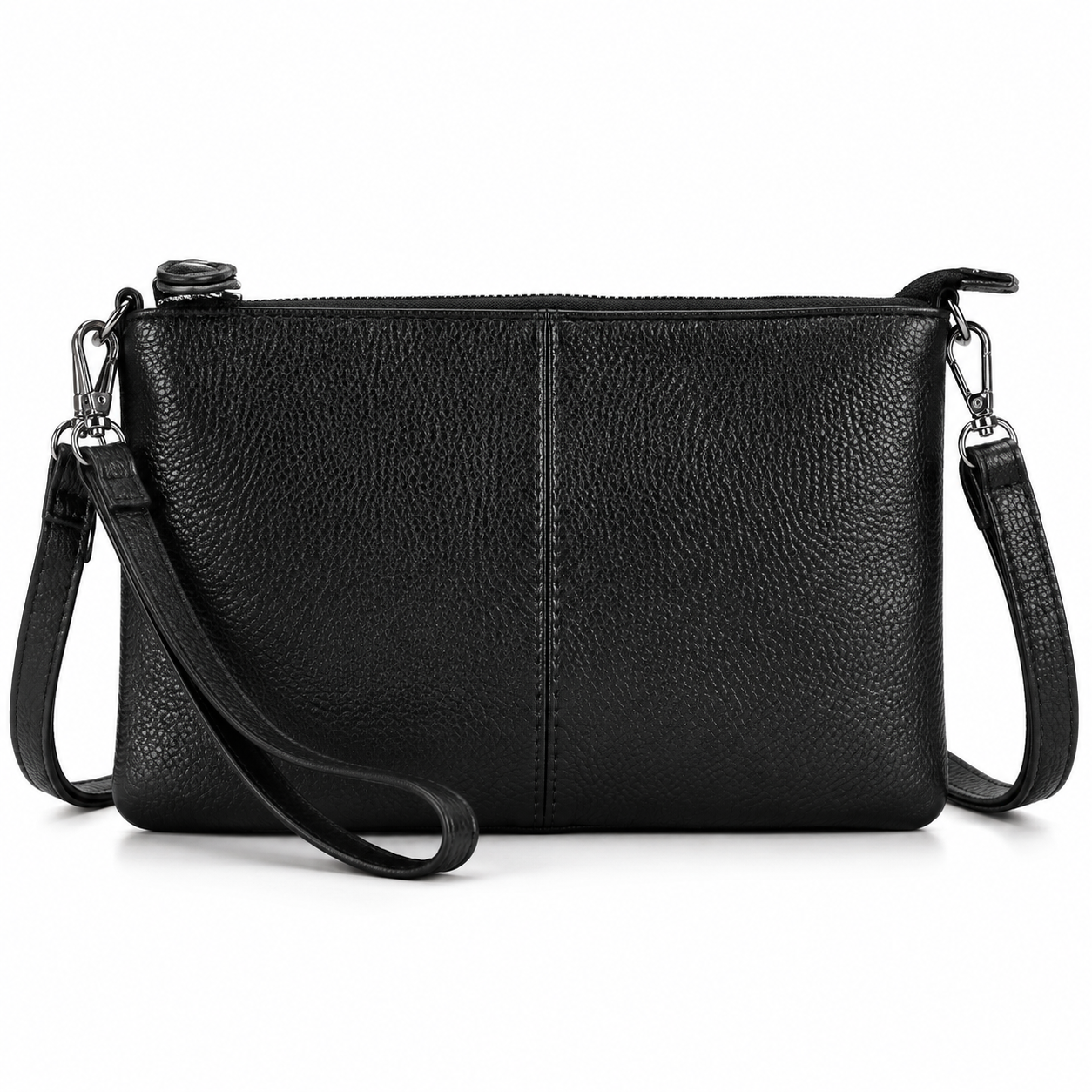 Premium Black Textured Leather Crossbody Clutch Bag-4