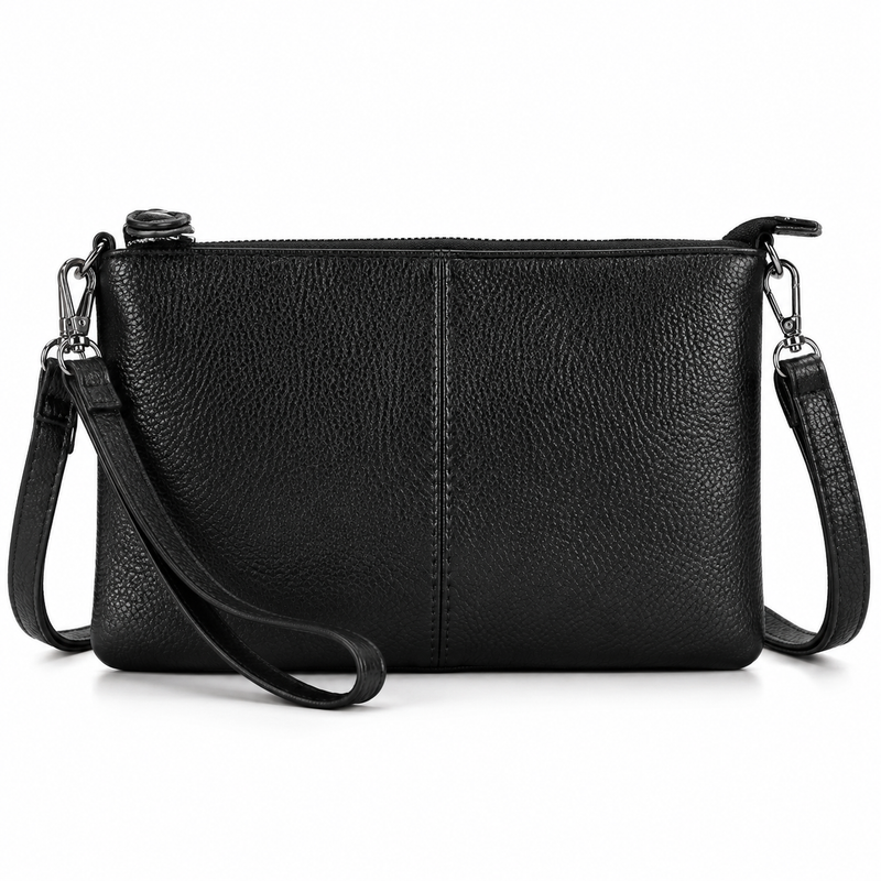 Premium Black Textured Leather Crossbody Clutch Bag-4