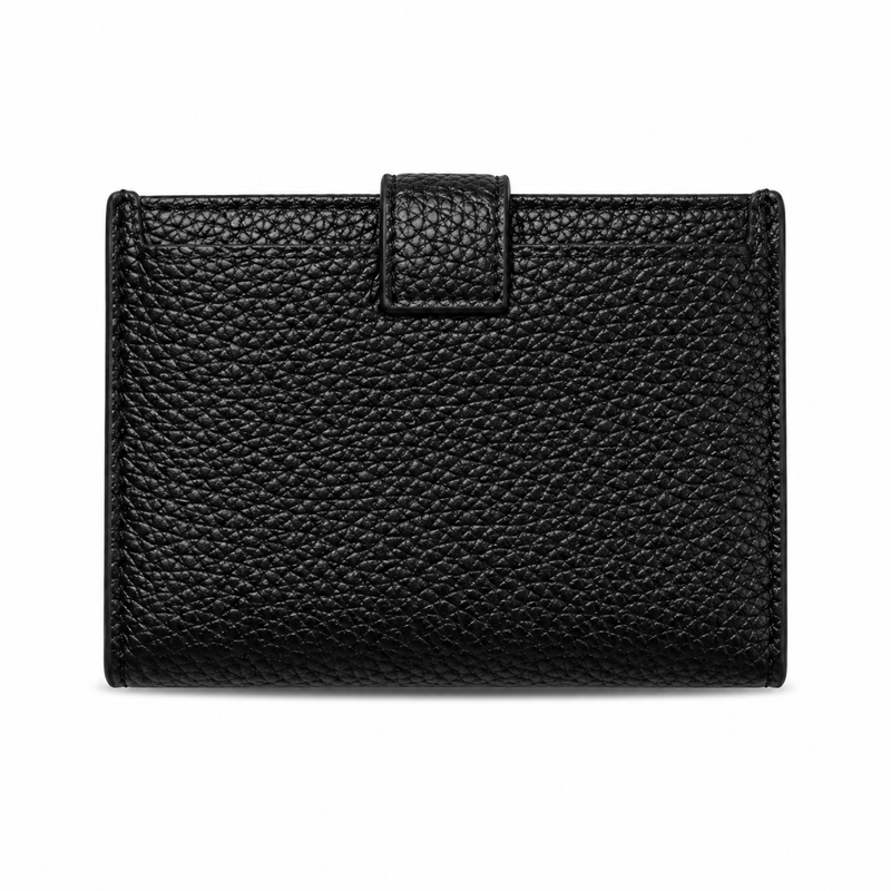 Black Pebbled Wallet With Golden Leaf-2