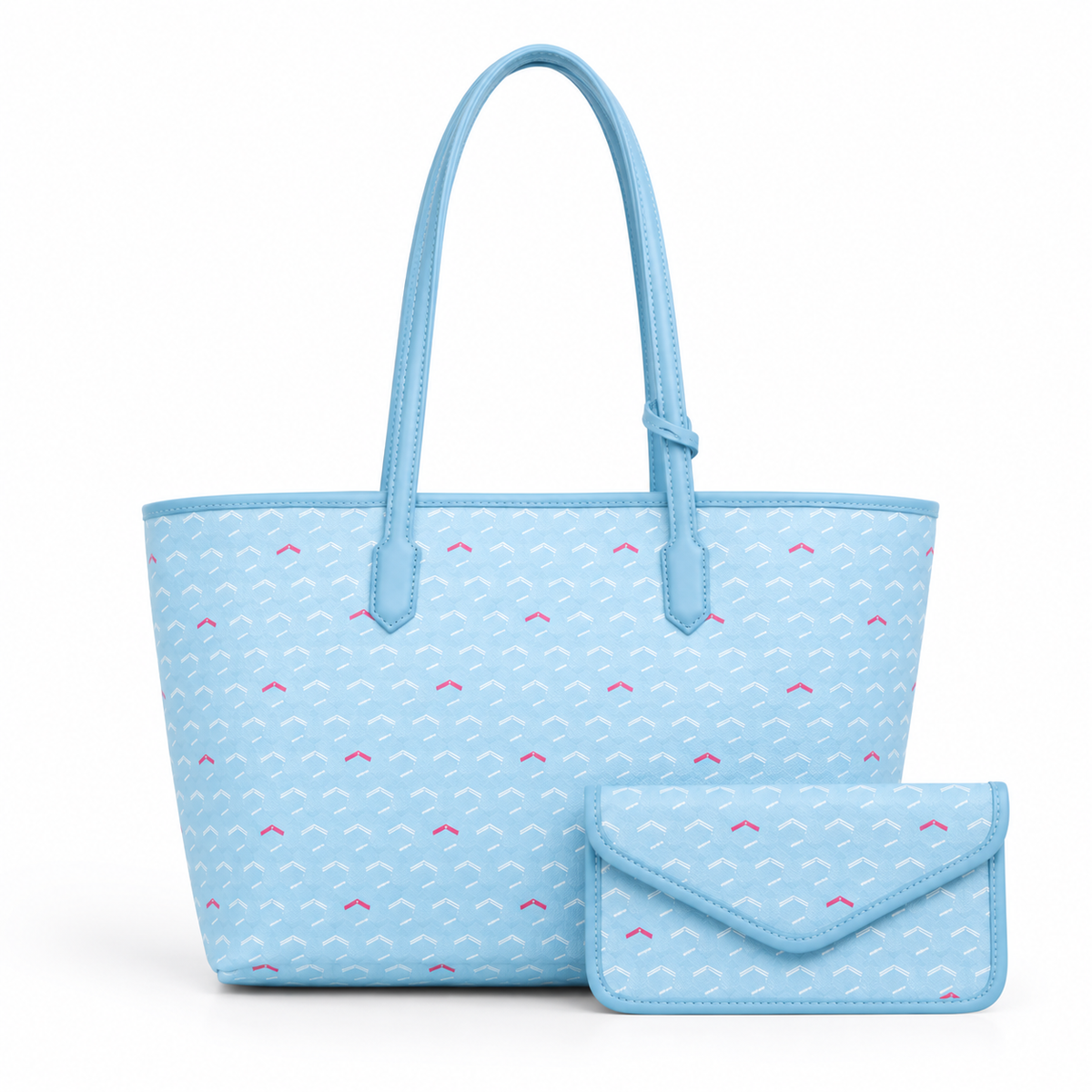 Sky Blue Heart Pattern Tote Set-2