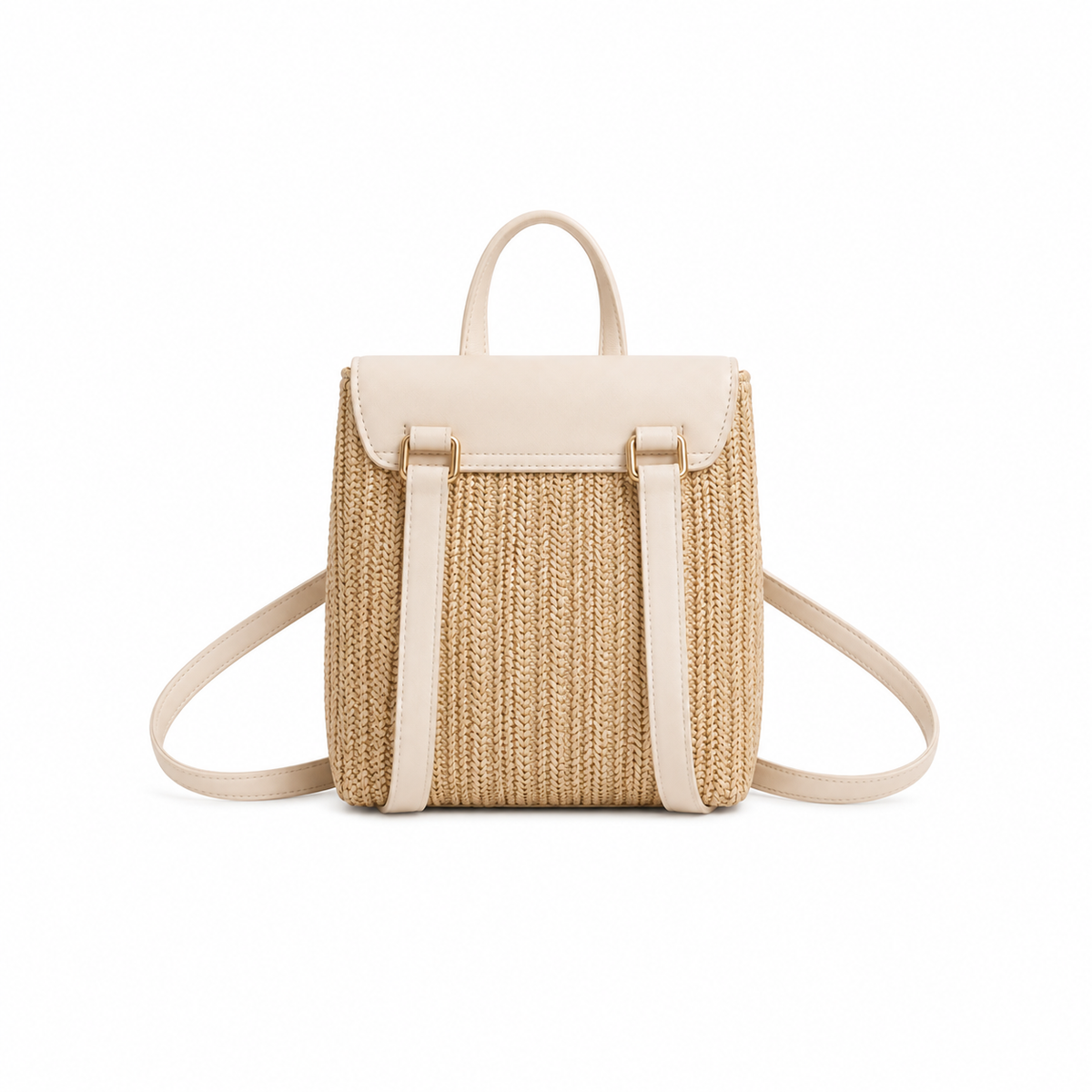 Beige Woven Straw Mini Backpack Handbag-2