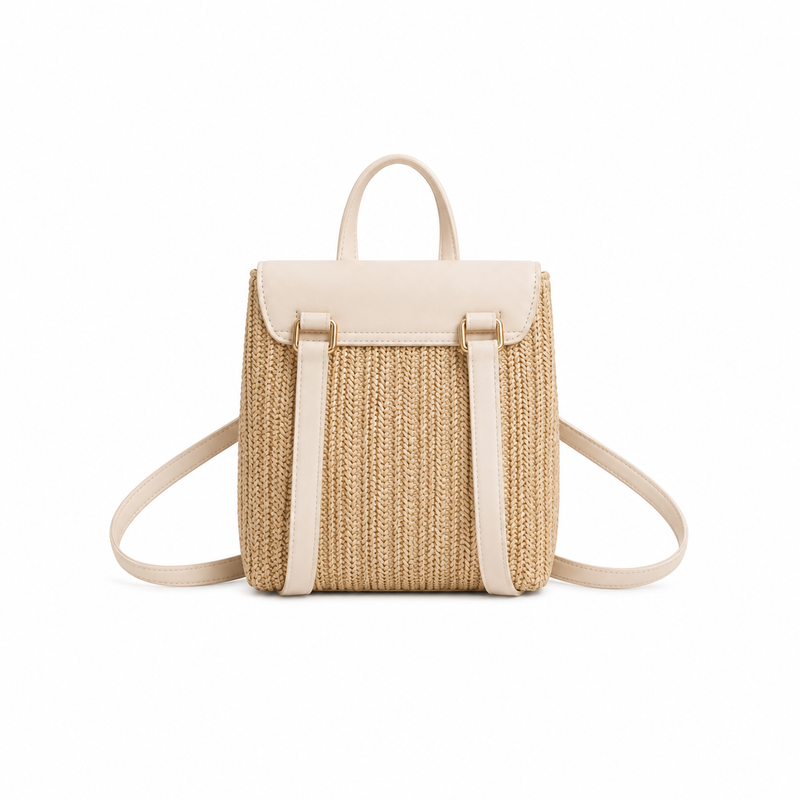 Beige Woven Straw Mini Backpack Handbag-2