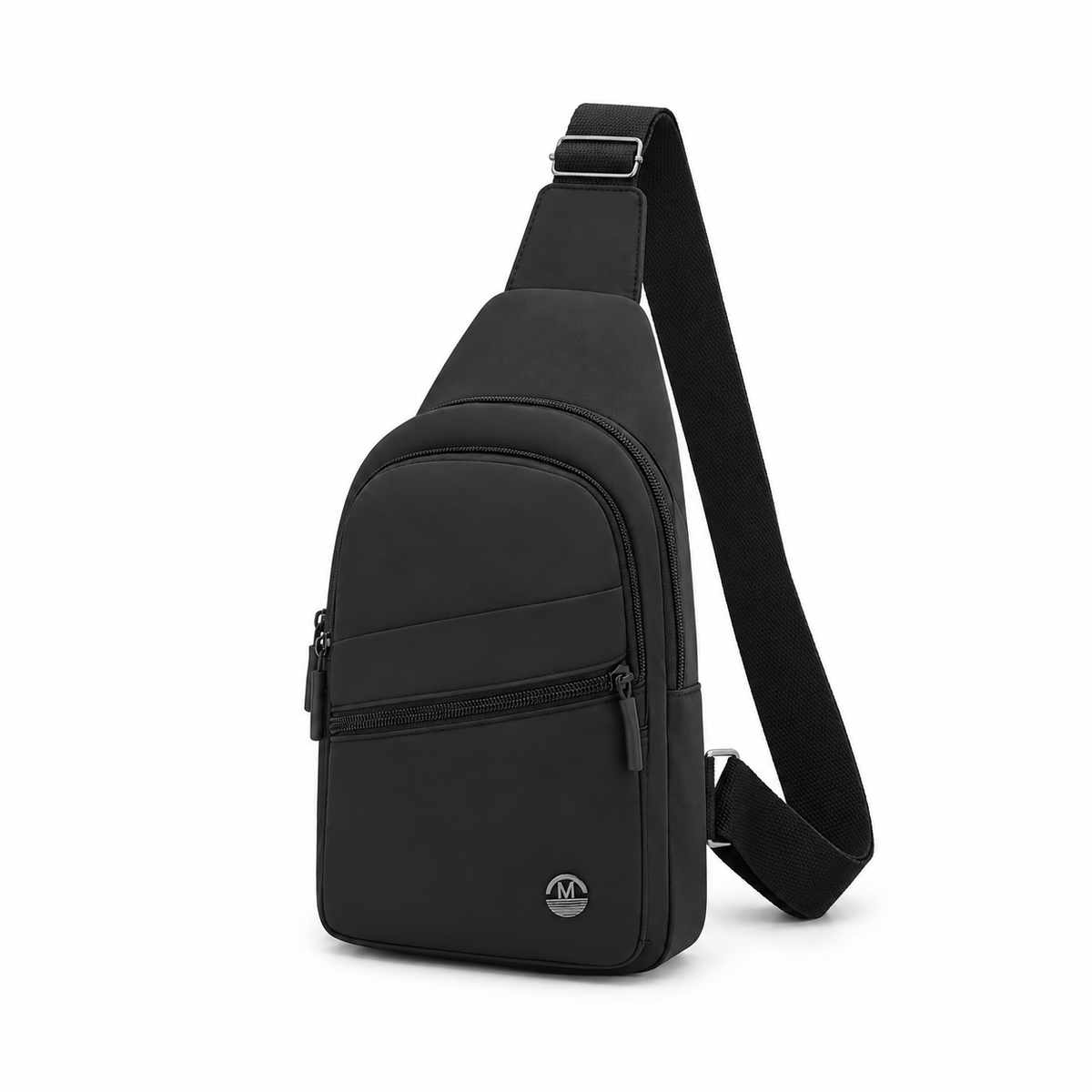 Black Sling Crossbody Bag With Zippers-3