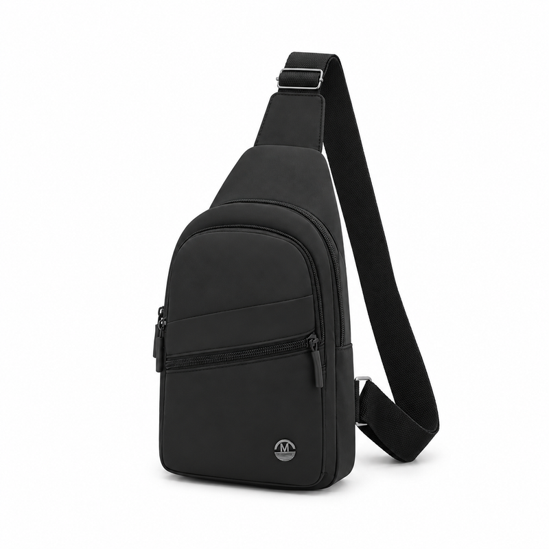 Black Sling Crossbody Bag With Zippers-3
