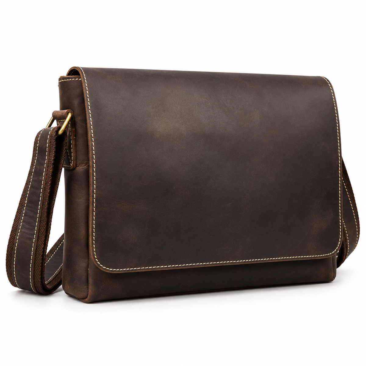 Classic Brown Leather Messenger Shoulder Bag-3