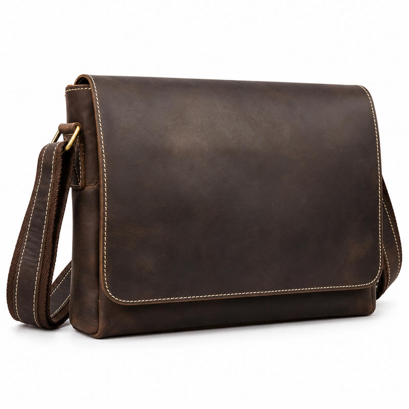 Classic Brown Leather Messenger Shoulder Bag-3