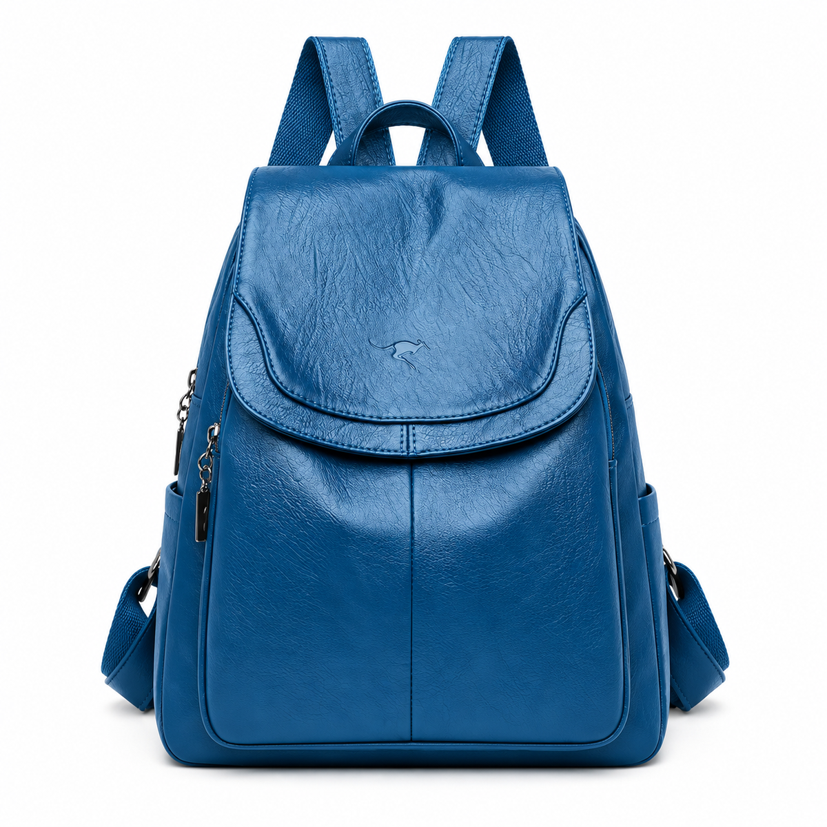 Lake Blue Textured Flap Everyday Backpack-4