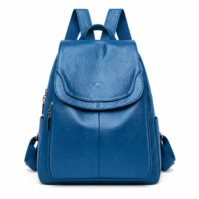 Lake Blue Textured Flap Everyday Backpack-4