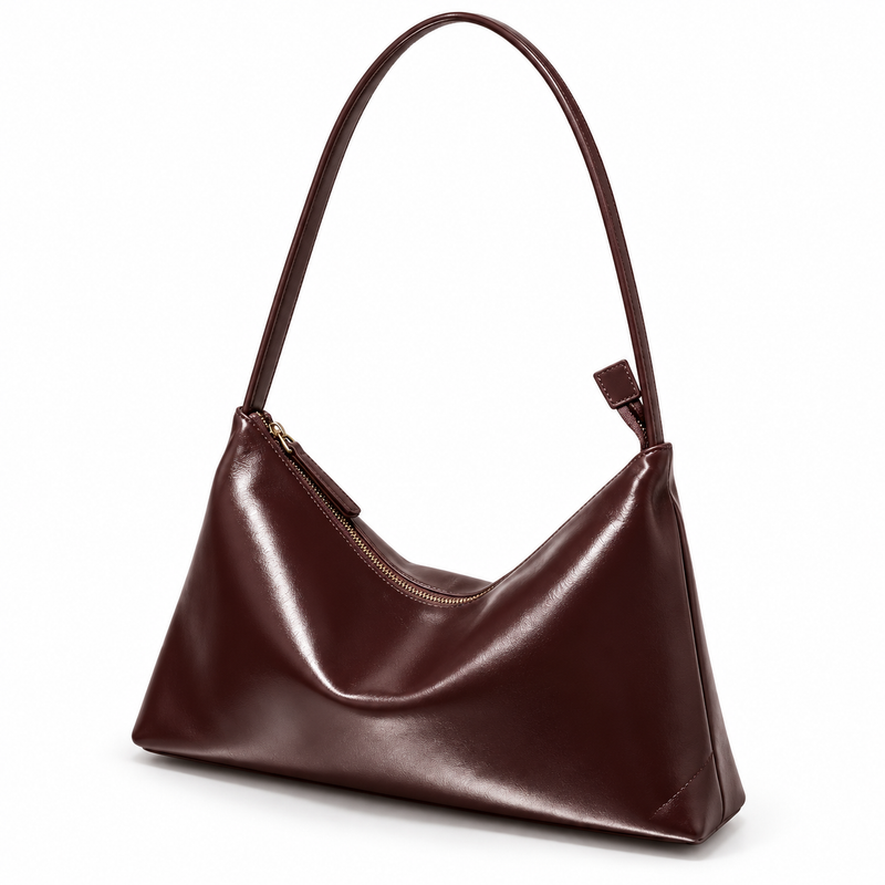 Elegant Wine Coffee Glossy Shoulder Bag-3