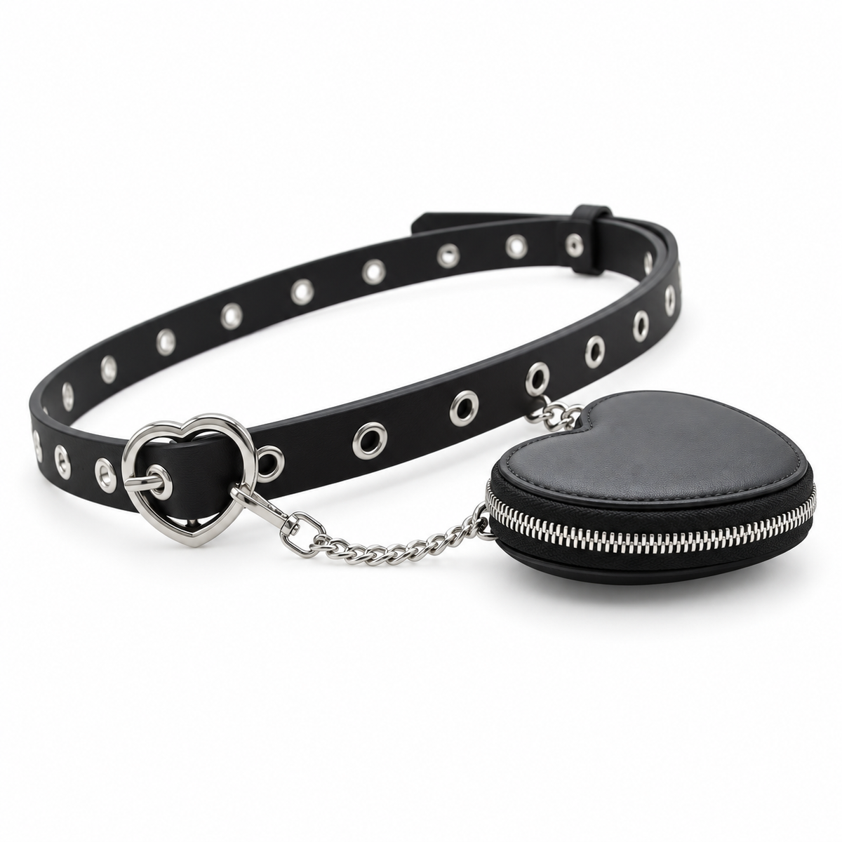 Black Heart Buckle Belt Pouch Set-4