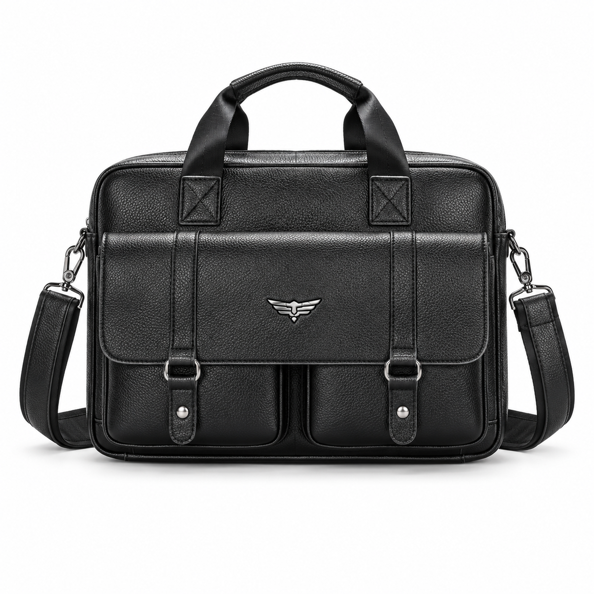 Classic Black Leather Briefcase Shoulder Bag-4