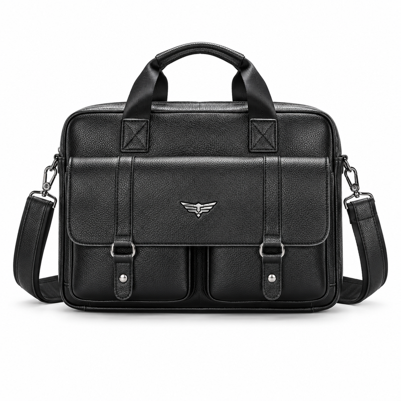 Classic Black Leather Briefcase Shoulder Bag-4