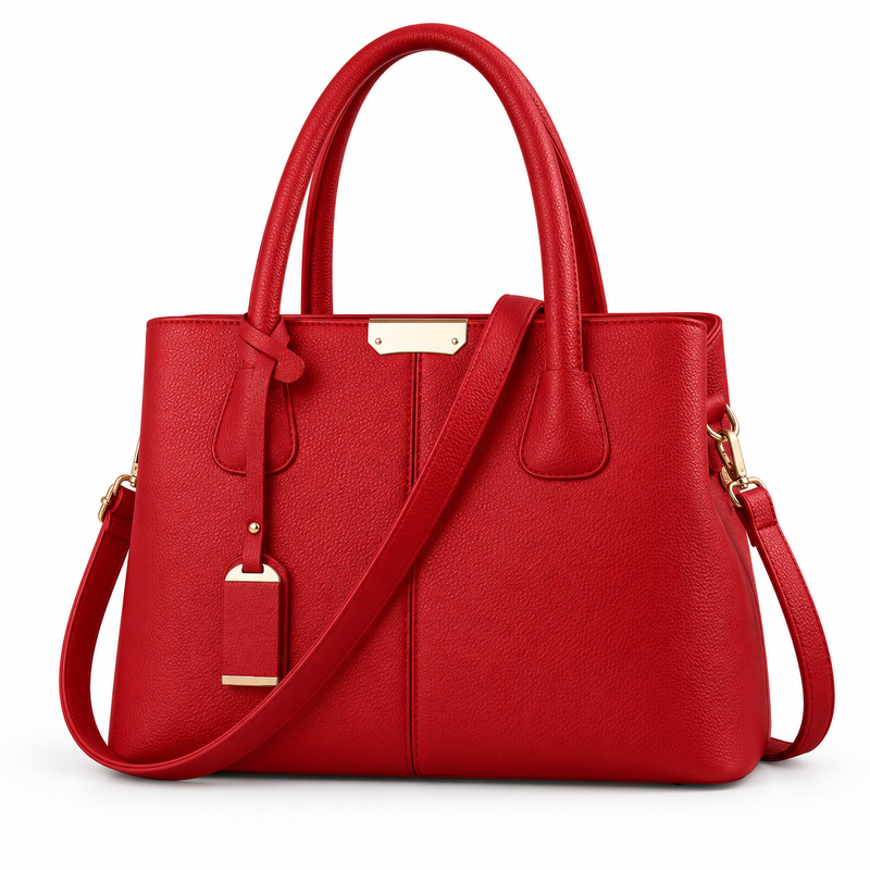 Elegant Red Textured Tote Shoulder Bag-3