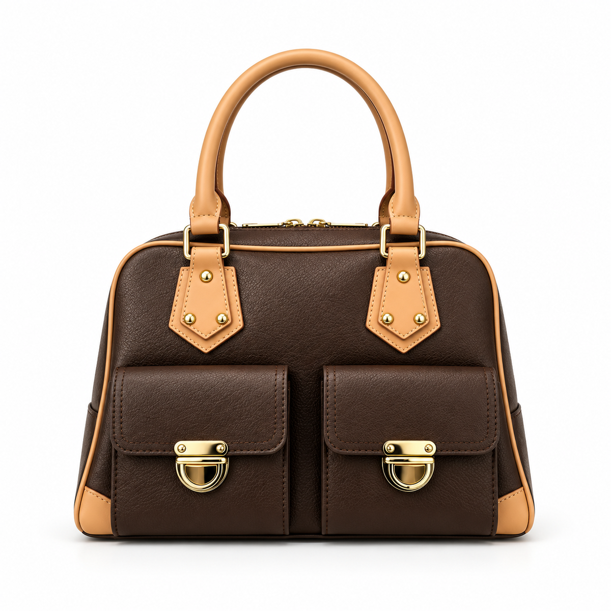 Chocolate Brown Vegan Leather Pocket Handbag-4