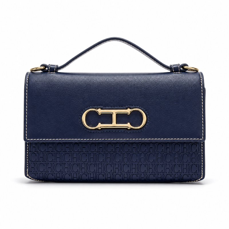 Navy Blue Embossed Leather Evening Clutch-4